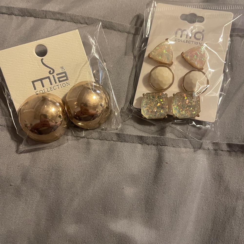 New MIA 2 Sets Earrings 1 pair Gold Sphere Earrings 3 Pair Geometric Set Gift